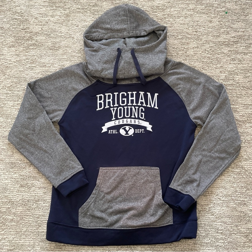 BYU Cougars Champion Elite Long Scuba Neck Pullover Hoodie Blue Gray Womens M